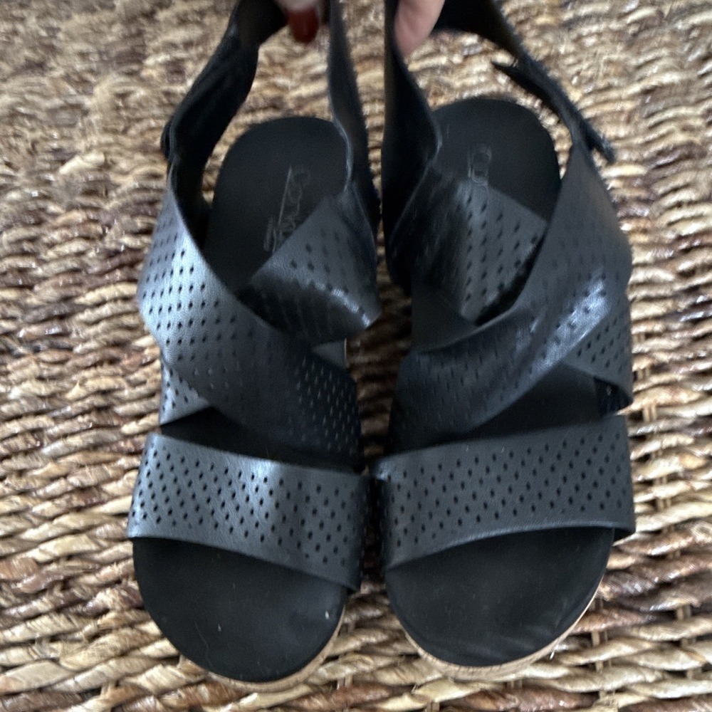 Corkys Footwear Guilty Pleasure Black Studded Strappy Wedge Sandals Womens 11